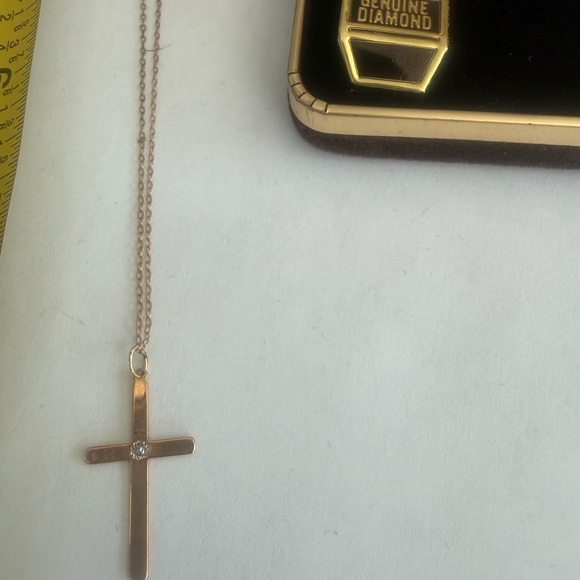 14K Gold Filled Nicolo Brecci Gold Cross with Real Diamond Necklace - Picture 6 of 8